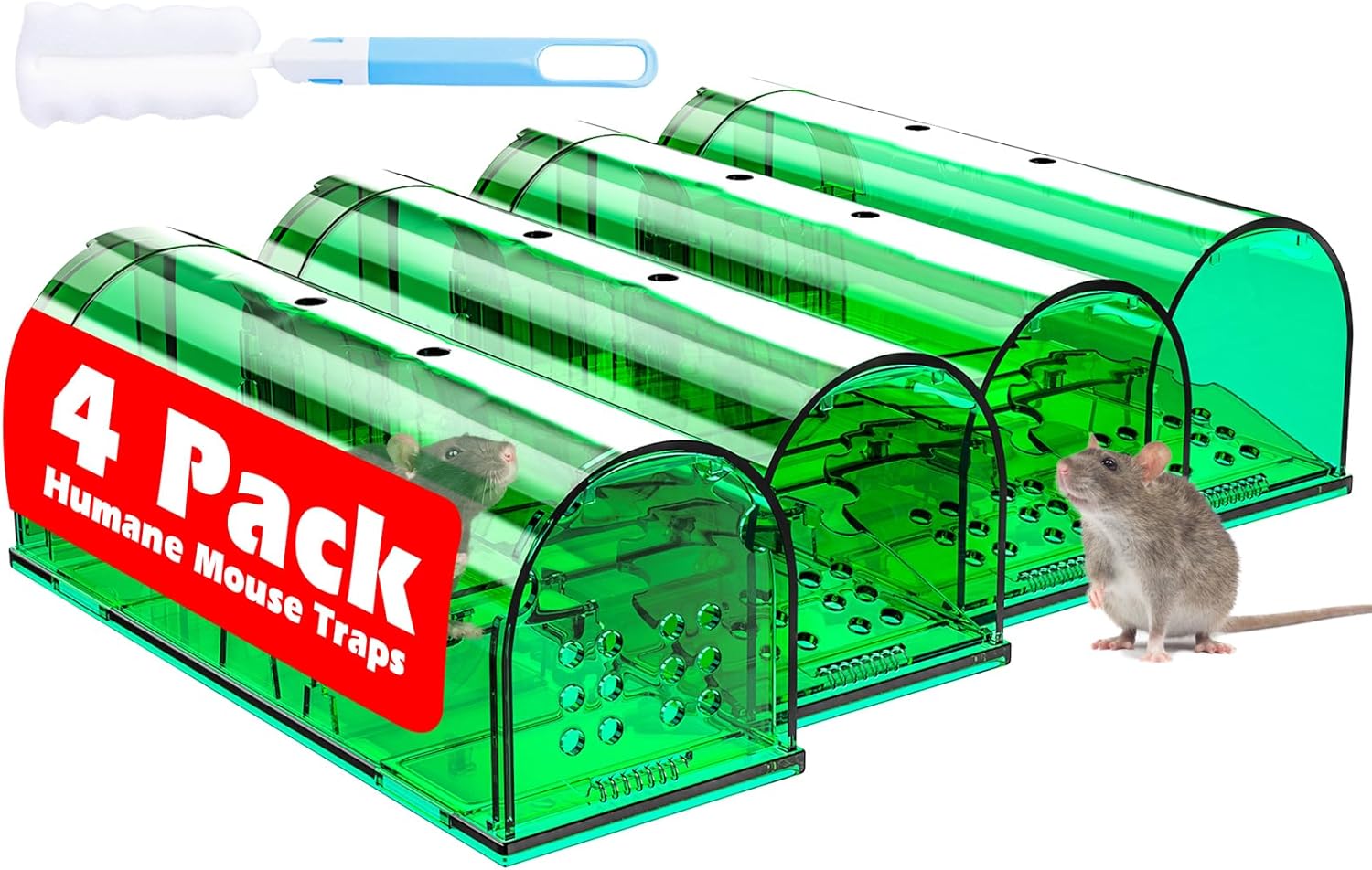 4 Pcs Humane Mouse Traps No Kill, Live Mouse Trap, Reusable Mice Trap Catch for House & Outdoors