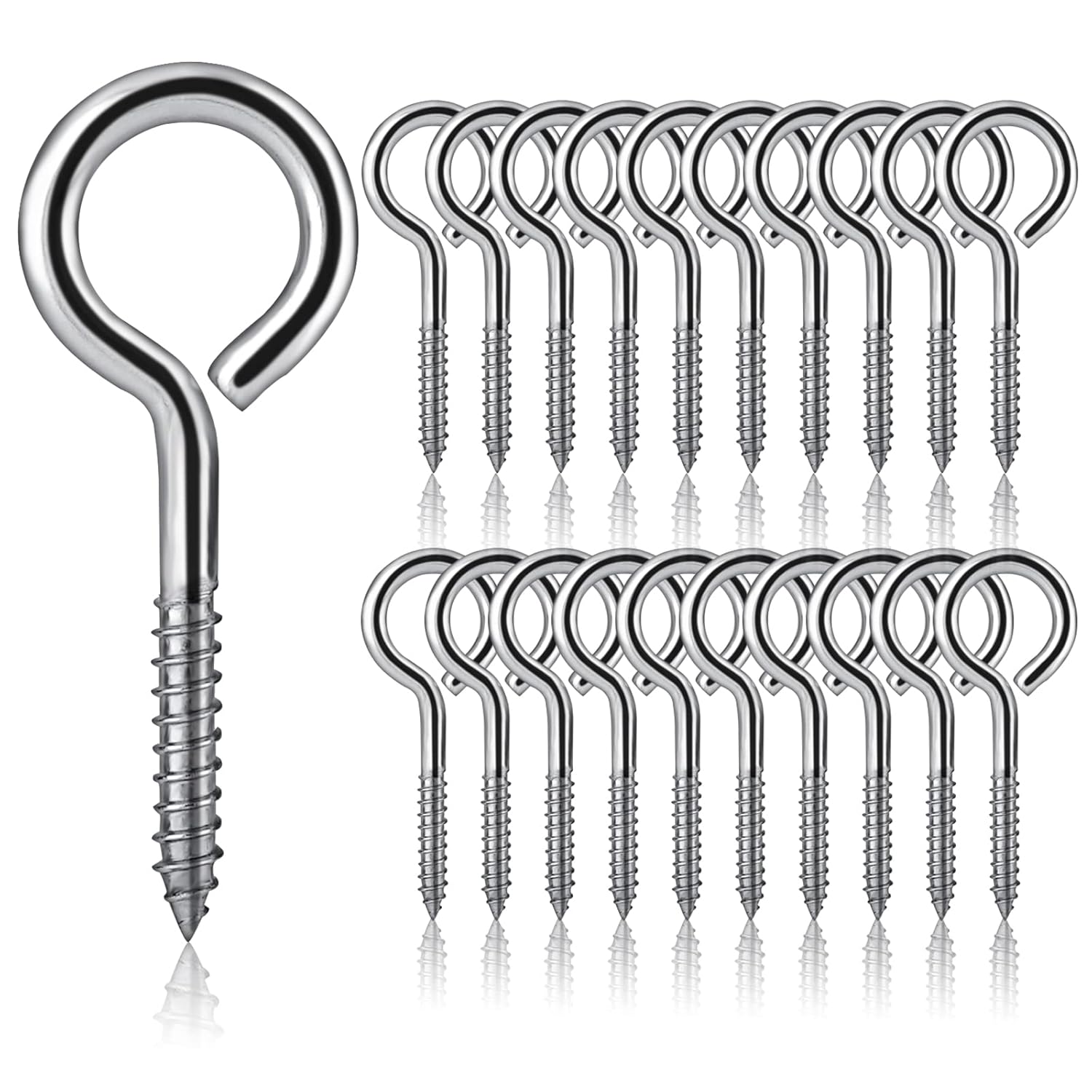 Gukasxi 20Pcs M5 x 65 Eyelet Screws Vine Eye Bolts Eye Screws Hooks Metal Screw-in Hook Heavy Duty 304 Stainless Steel Self Tapping Ring Screw Nails for DIY Cork Crafts Hanging Wooden Frames