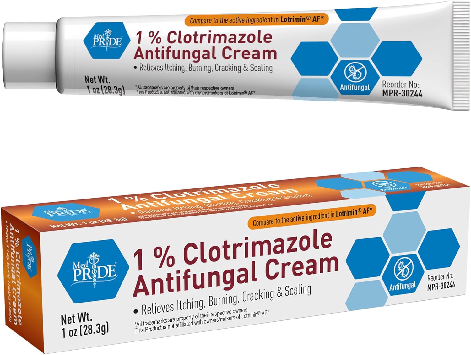 MED PRIDE 1% Clotrimazole Antifungal Cream 1oz- Fungus Skin Care Treatment with - Jock Itch Body Ointment - Fights Infection, Sweat Rash, Athletes Foot, Ringworm & Relieves Itching, Burning