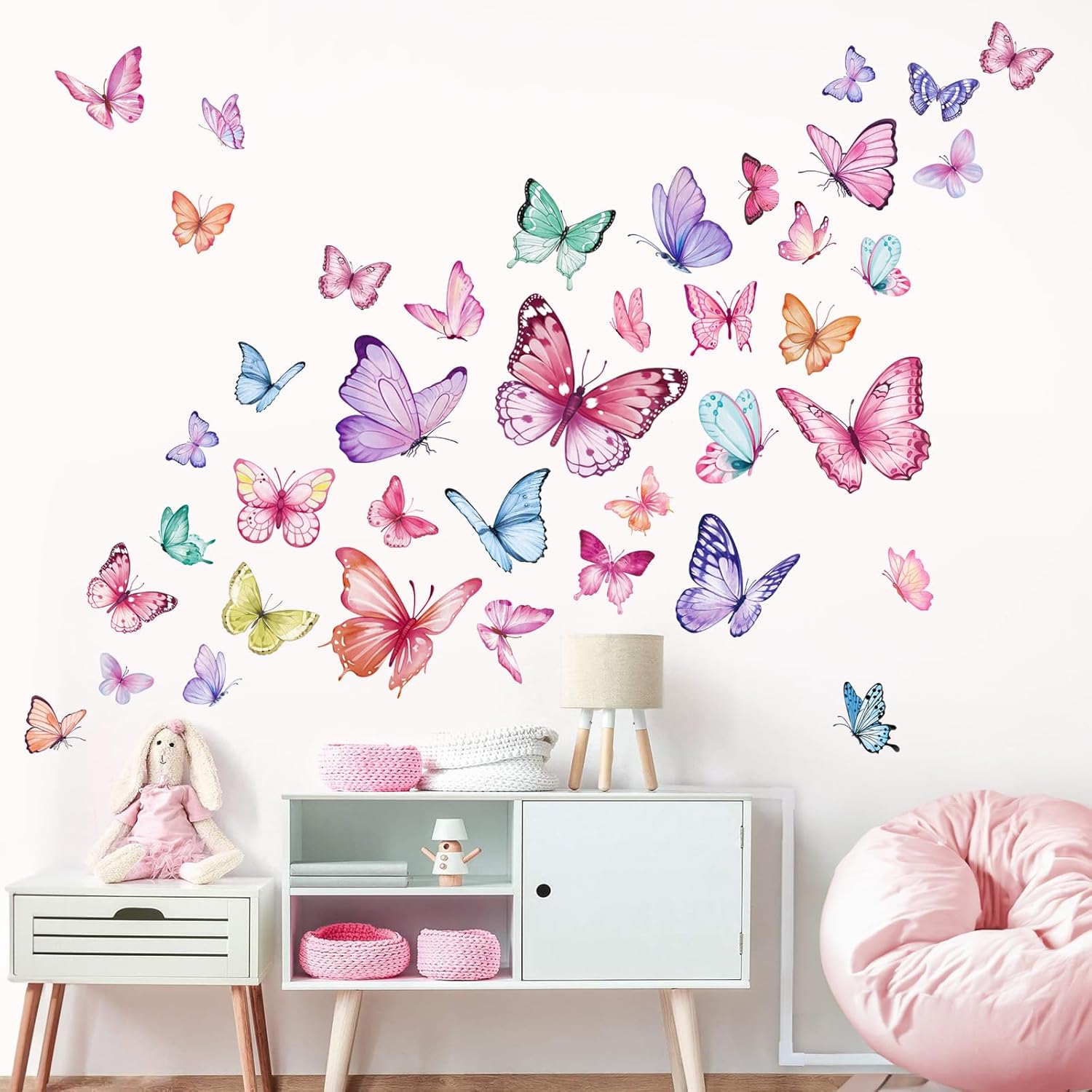 wondever Watercolor Butterfly Wall Stickers Colorful Butterflies Peel and Stick Wall Art Decals for Girls Bedroom Baby Nursery