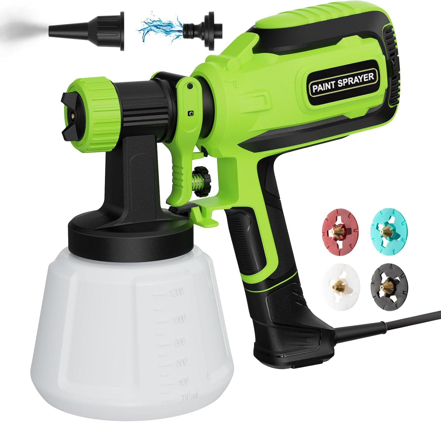 Paint-Sprayer, 700W HVLP Spray Gun with Cleaning & Blowing Joints, 4 Nozzle Sizes & 3 Spray Patterns, Easy to Clean, for Furniture, Cabinets, Decks, Walls, Doors, DIY Projects, etc.