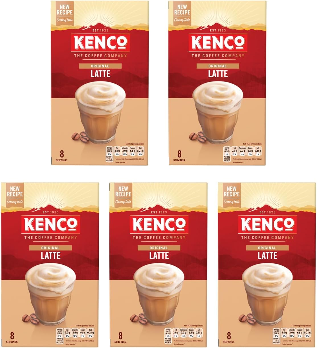 Kenco Latte Instant Coffee Sachets 8x16.3g (Pack of 5, Total 40 Sachets, 652g)