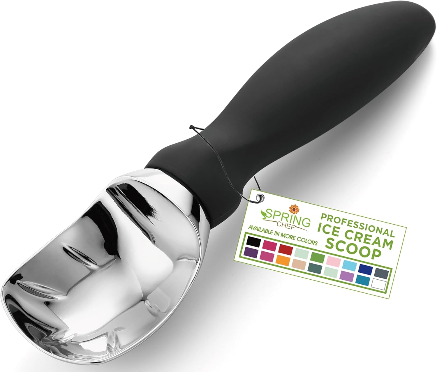 Spring Chef Heavy Duty Ice Cream Scoop with Comfortable Handle - Professional Ice Cream Scooper for Gelato, Sorbet, Cookie Dough, Melon, Frozen Yoghurt - Dishwasher Safe Metal Kitchen Tool - Black