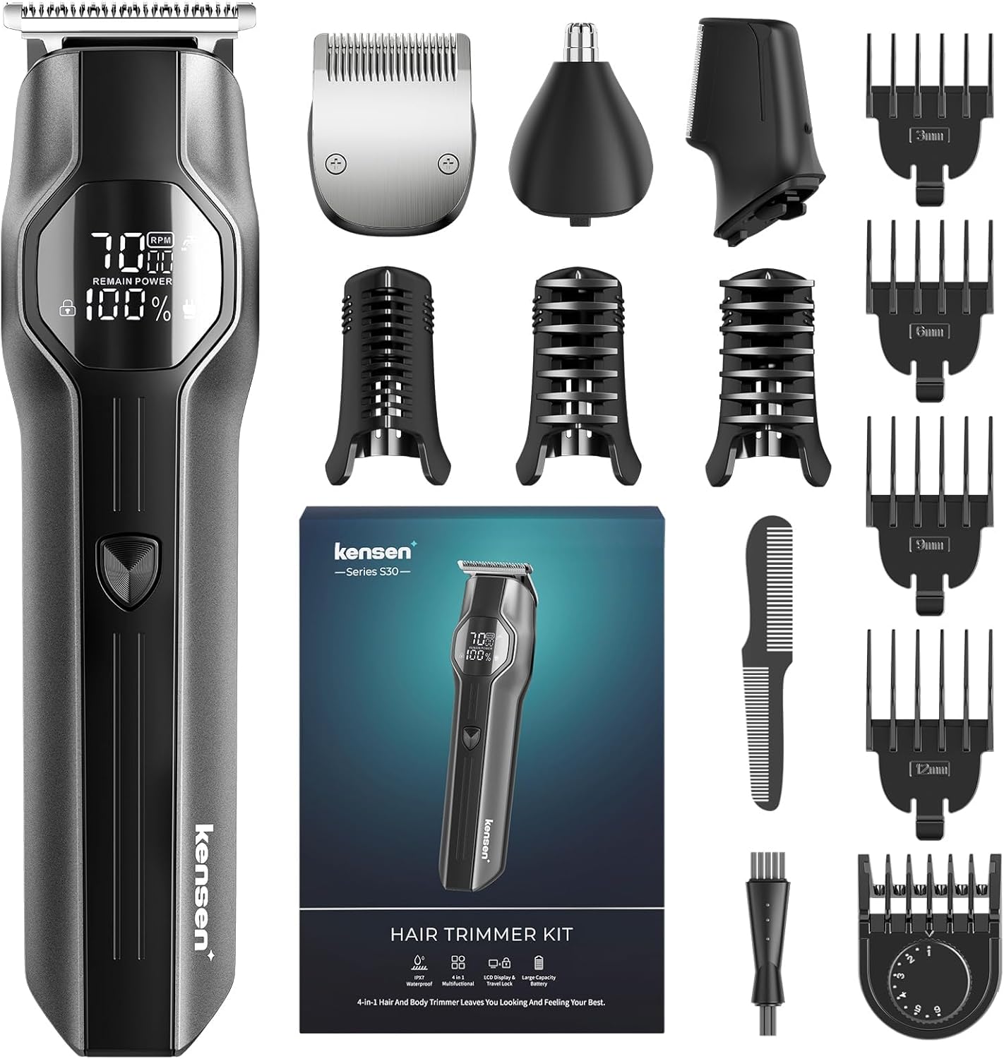 Kensen Manscape 4-in-1 Dual Speed Body Hair Trimmer Men, 210 Mins Usage Time Ball Shaver, Rechargeable Body Shavers for Hair/Beard/Balls/Groin, Waterproof Cordless Male Grooming Kit for Pubic Hair