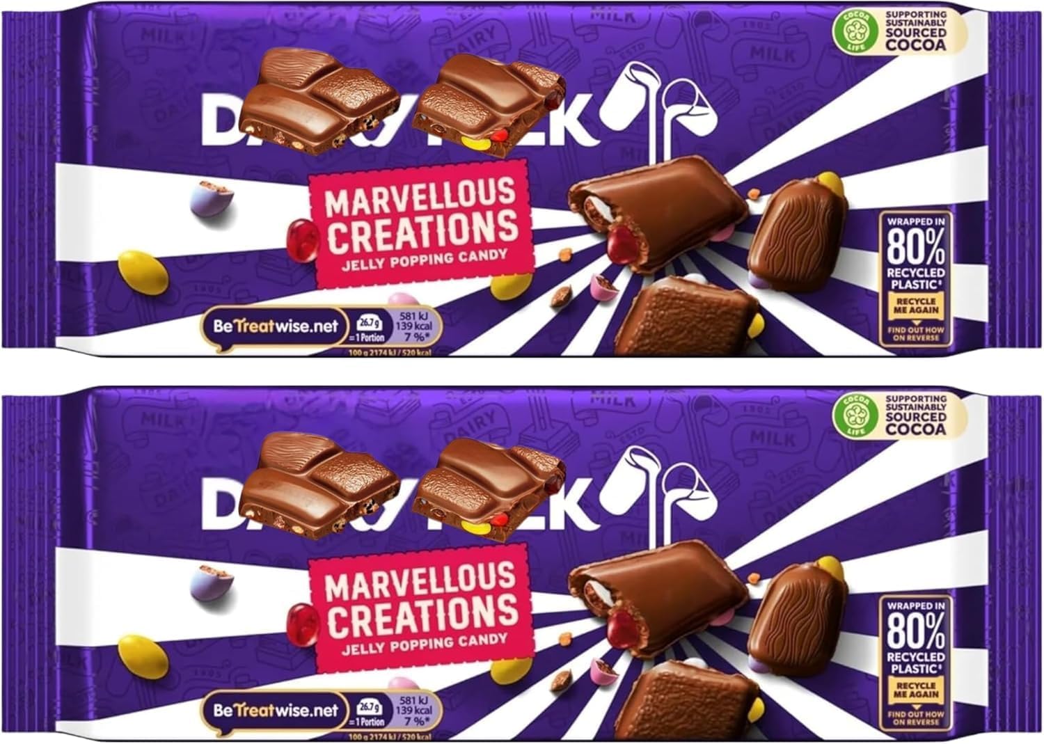 Chocolate Bar Bundle With Dairy Milk Marvellous Creations Jelly Popping Candy Beans 160g (2 Pack)