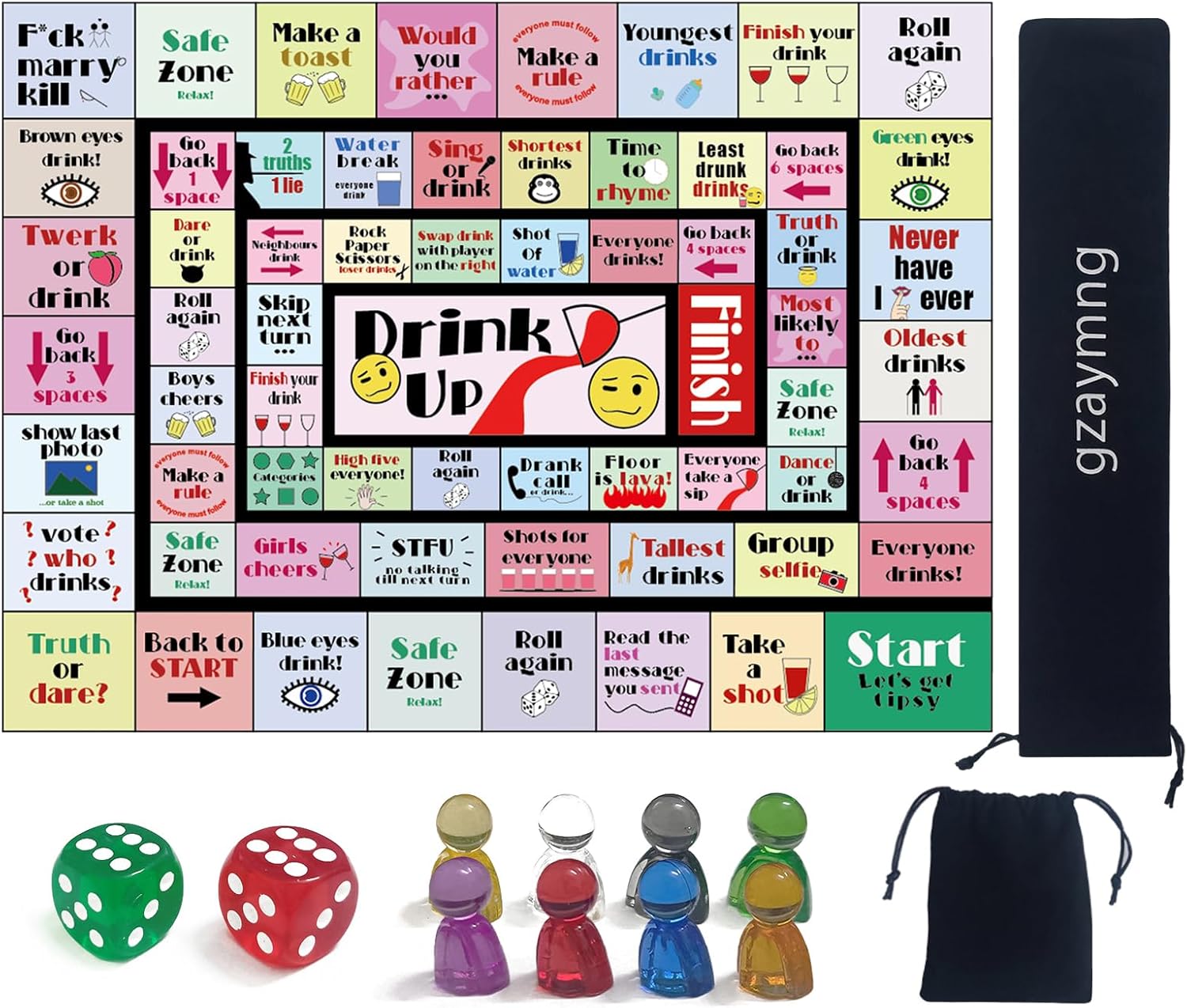 Drinking Board Games for Adults, Leather Mat Drinking Board Game, Hilarious Party Games for Bachelorette, Tailgate Night (2-8 Players, Age 21+) (Multicolor)