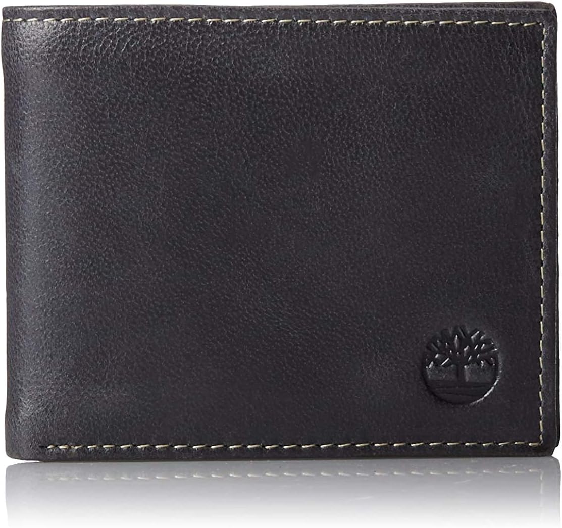 Timberland Men's Leather Wallet With Attached Flip Pocket, Black (Cloudy), One Size
