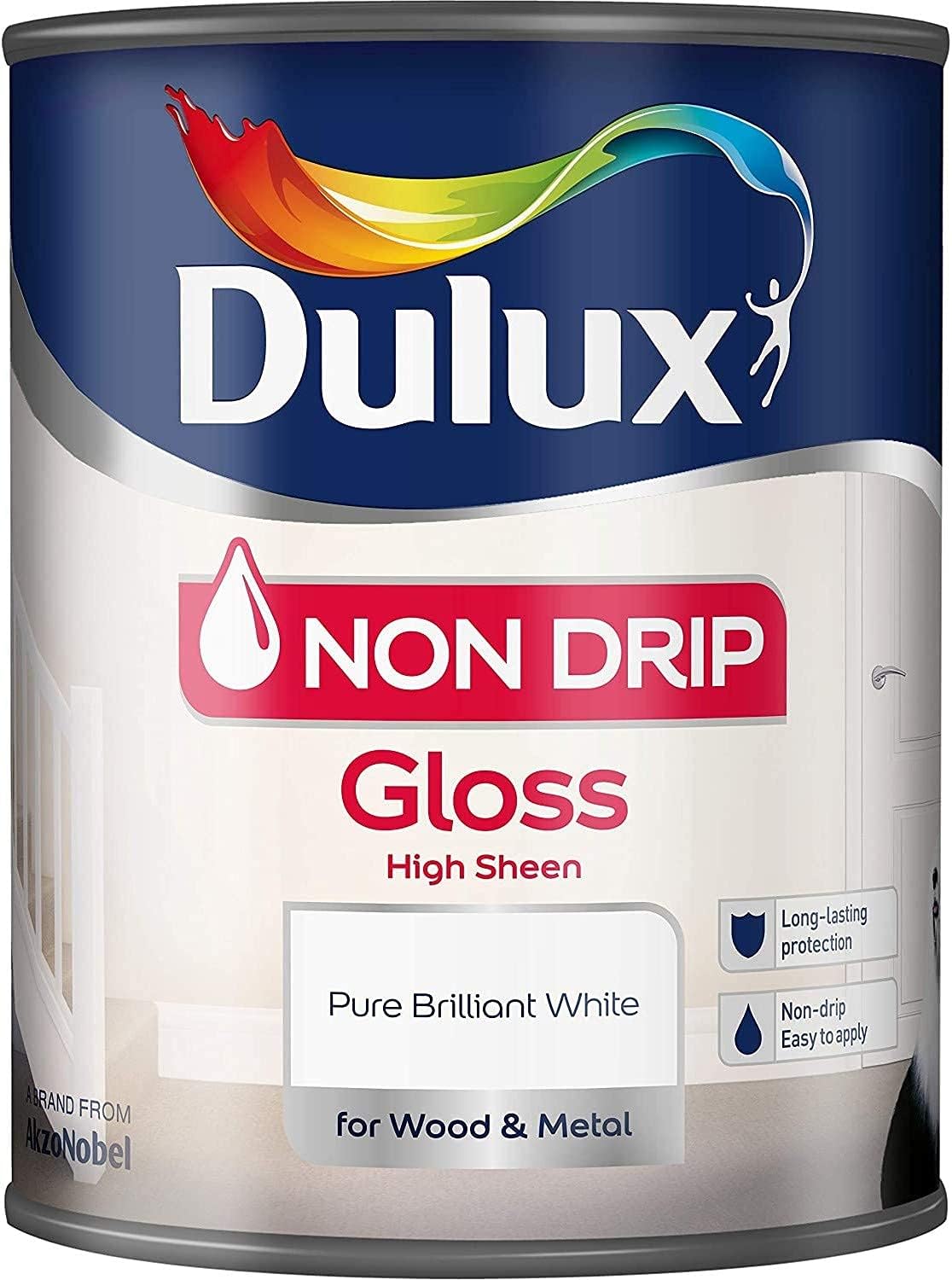 Dulux Non Drip Gloss High Sheen Paint For Wood And Metal - Pure Brilliant White 1.2 5 Litres