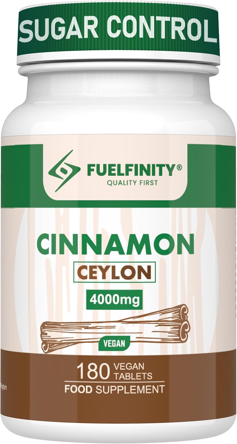 Ceylon Cinnamon Tablets 4000mg - 180 Tablets - Blood Sugar Control Supplement - Made at GMP Standards - High Strength Cinnamon Supplement - FuelFinity® - Vegan (1 Pack)