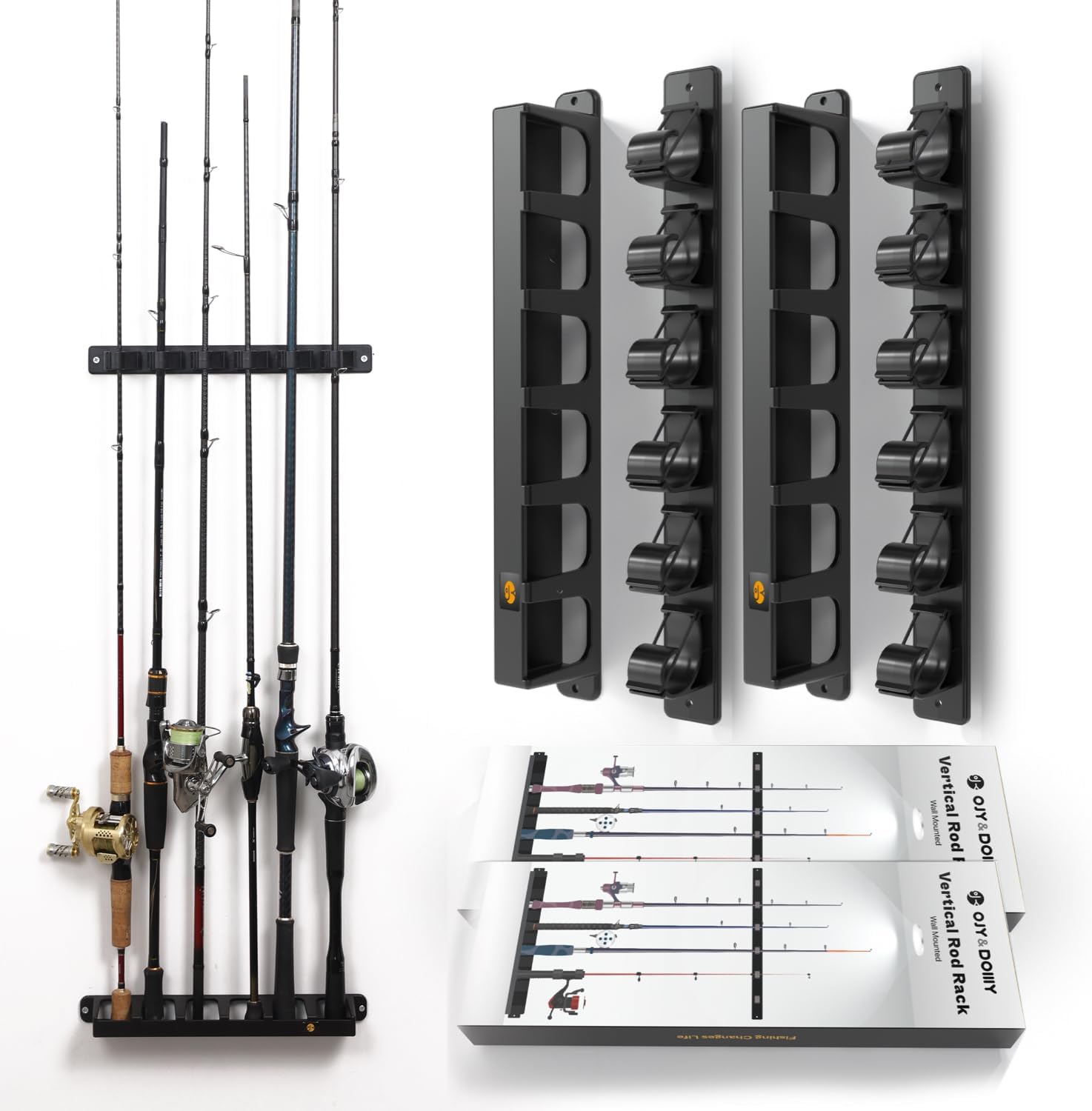 OJYDOIIIY Wall Mount Fishing Rod Holders,Vertical Fishing Pole Storage Rack for Garage 2 Packs