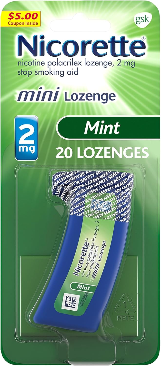 Nicorette 2 mg Mini Nicotine Lozenges to Help Quit Smoking - Mint Flavor Stop Smoking Aid, 20 Count