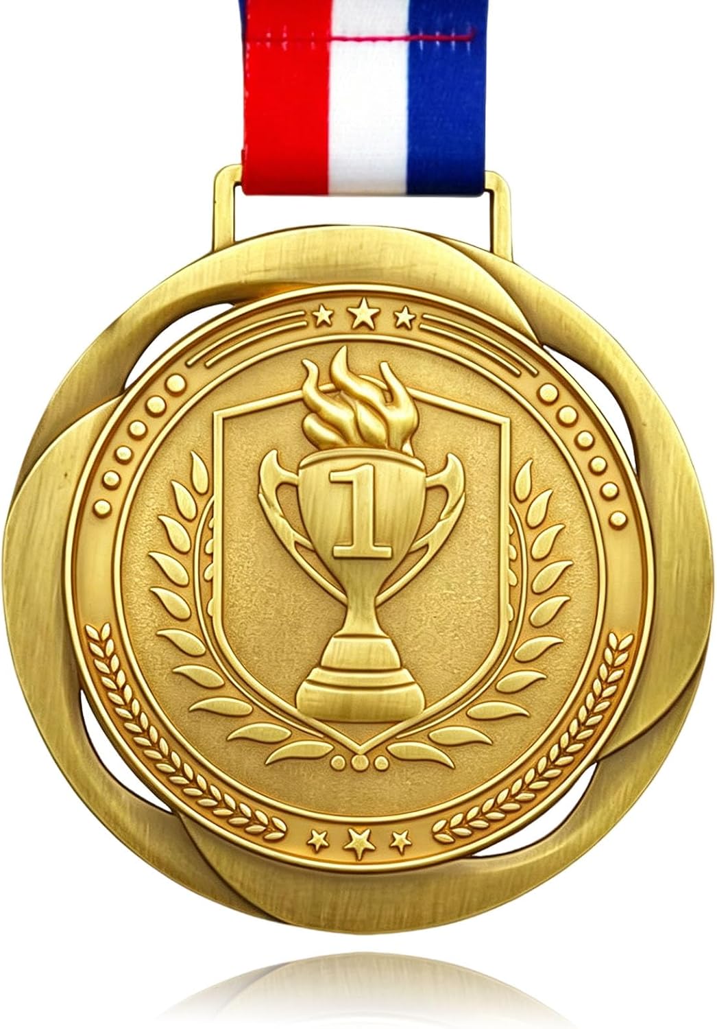 First Place Medal, Large Medal - 3.34Inch Wide - Olympic Style Winner Medals Gold & Stripes Neck Ribbon - Perfect for Any Competition, Coaches, Students, Athletes and Academics