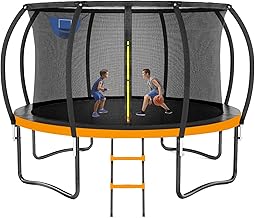 Trampoline 8FT 10FT 12FT 14FT 16FT, Outdoor Trampolines for Kids and Adults, Recreational Trampoline with Enclosure Net & Ladder, Round Trampoline ASTM Approved, 400/450LBS Weight Capacity