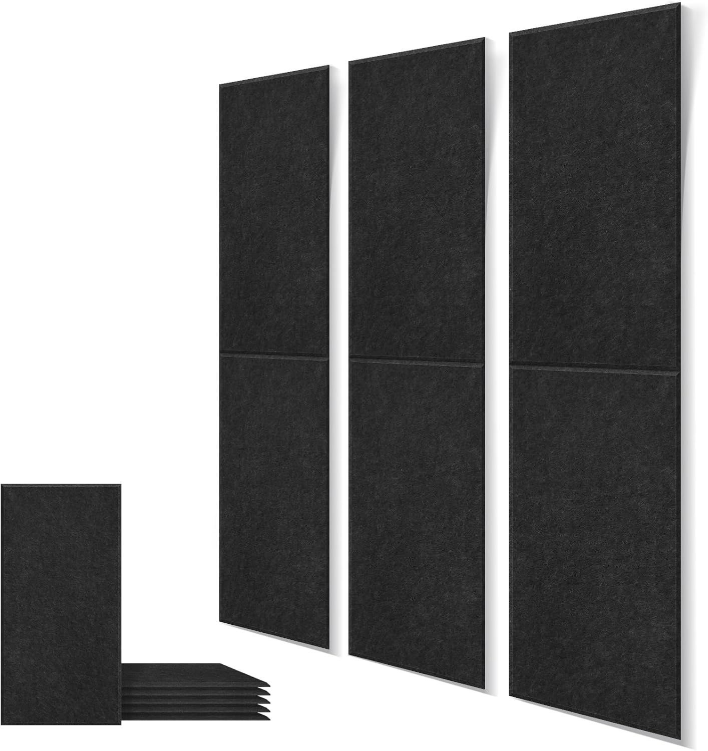DrKlang 6 Pack Acoustic Panels, 23.6" x 11.8" Decorative Soundproofing Panels, Wall and Ceiling Acoustical Treatment Tiles, Great to Reduce Echo and Noise for Home and Office- Black