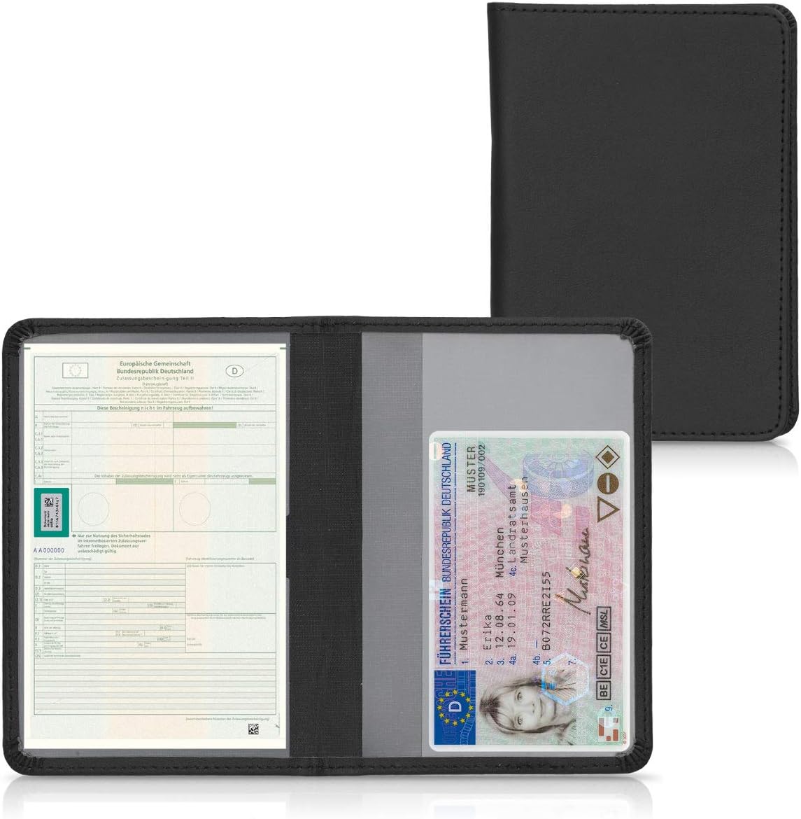 kwmobile Registration and Insurance Holder - Car Document Holder for Vehicle Documents and Cards - PU Leather - Black