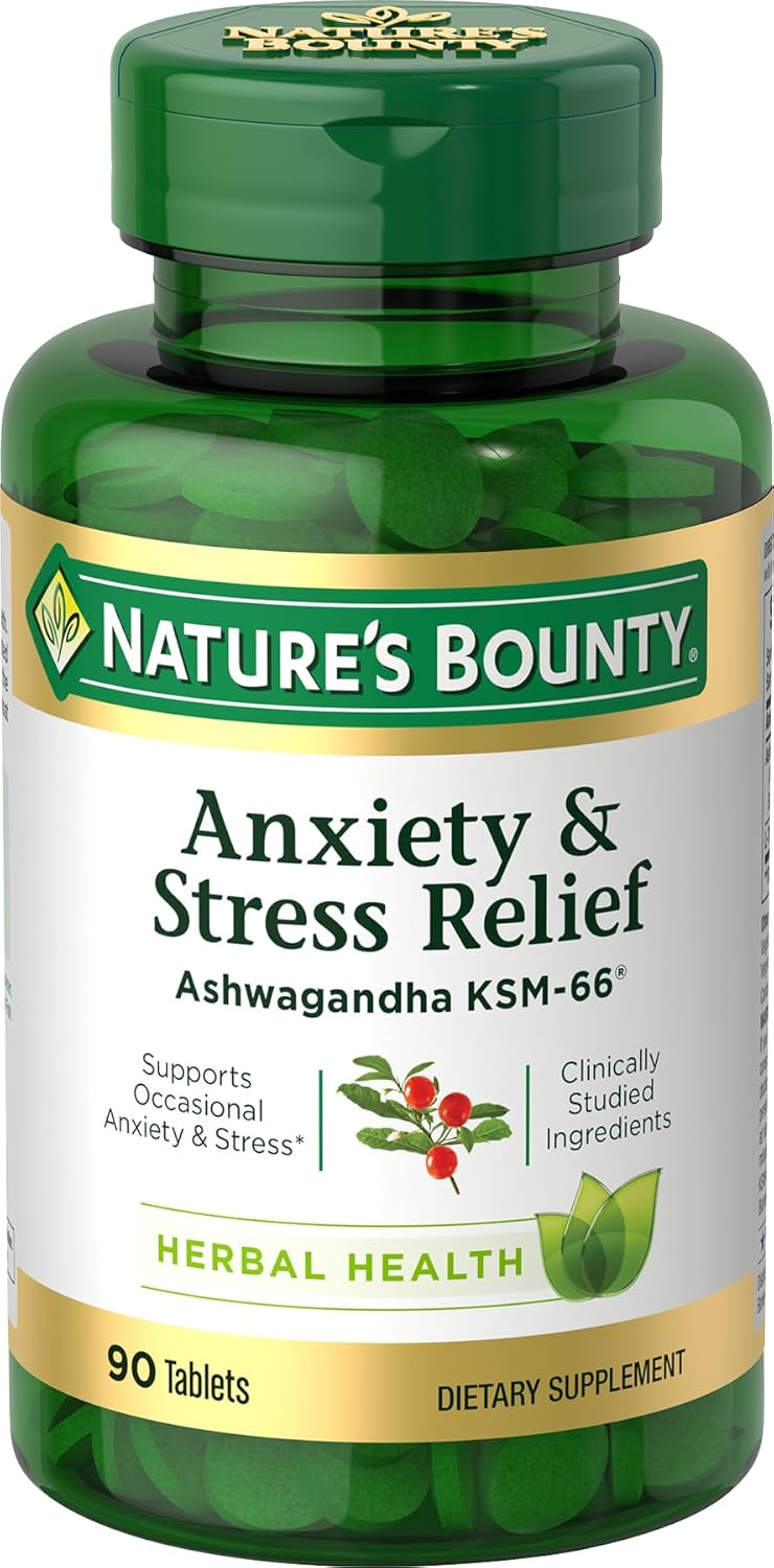 Nature's Bounty Stress Relief, Ashwagandha KSM-66, Supports Occasional Stress Relief, Dietary Supplement, Tablets, 90 Ct