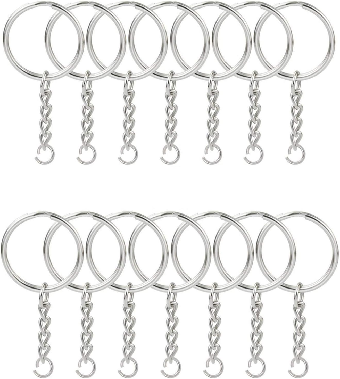 KINGFOREST 50-Piece Split Key Ring Kit with Chains & Jump Rings - 1 Inch Silver Nickel Bulk Jewelry Making Supplies for DIY Keychains, Charms, Crafts