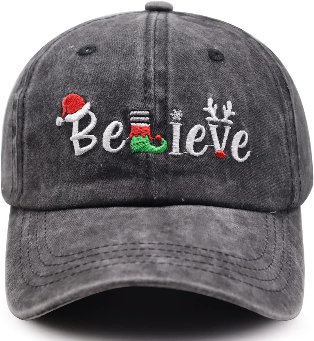 Merry Christmas Hats for Men Women, Funny Adjust Cotton Embroidered Xmas Holiday Baseball Cap