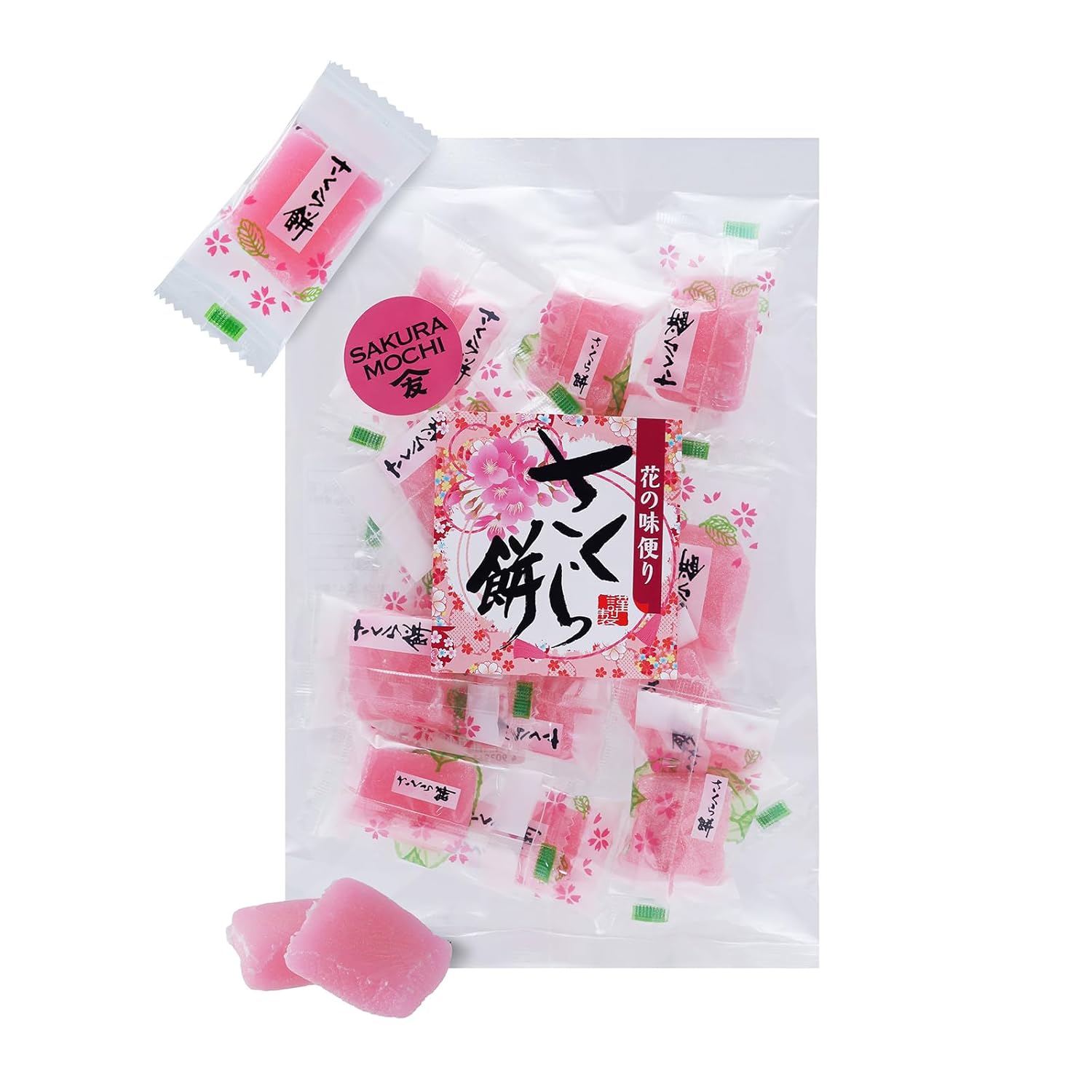 TOMOSAN Japanese Sakura Mochi Candy, Traditional Cherry Blossom Rice Cakes, Soft & Chewy, Individually Wrapped, 180g / 6.35oz