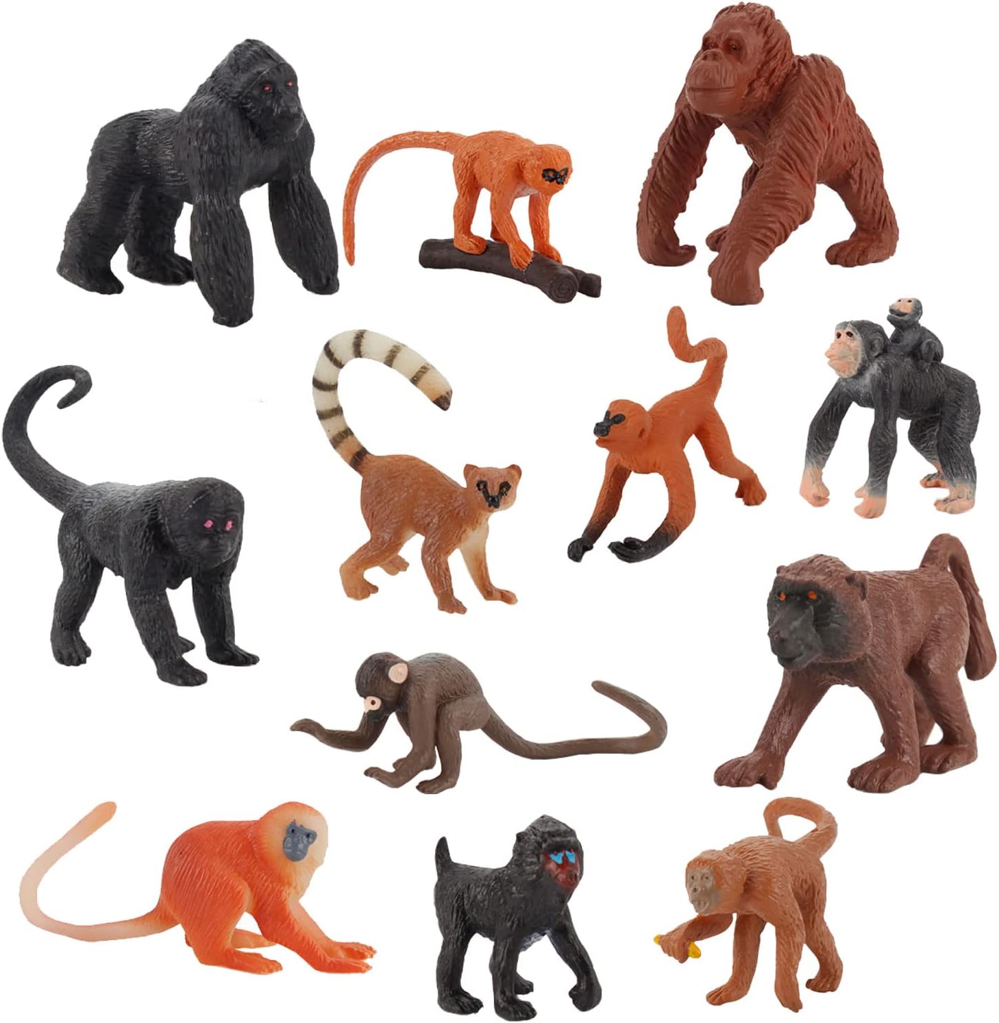 JOKFEICE 12pcs Small Monkey Figurines - Realistic Animal Figures for Kids - Educational Toys for Birthday, Fun Party Favors, Animal Figurines for Kids