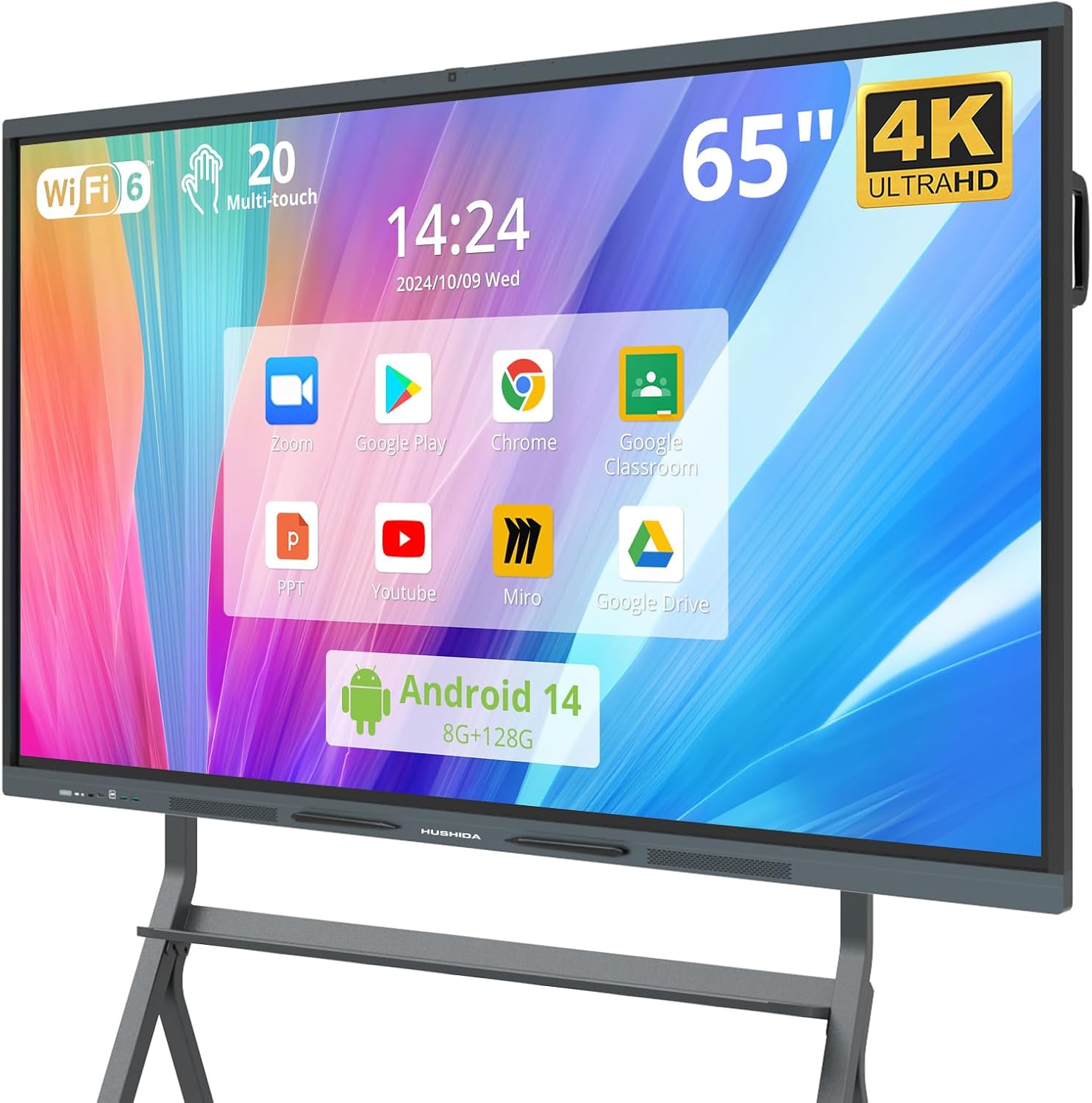 65″ Smart Board, 4K UHD Interactive Whiteboard with Android 14 System and 13MP Camera, All in One Digital Whiteboard for Home, Classroom and Business (Wall Mount Included)