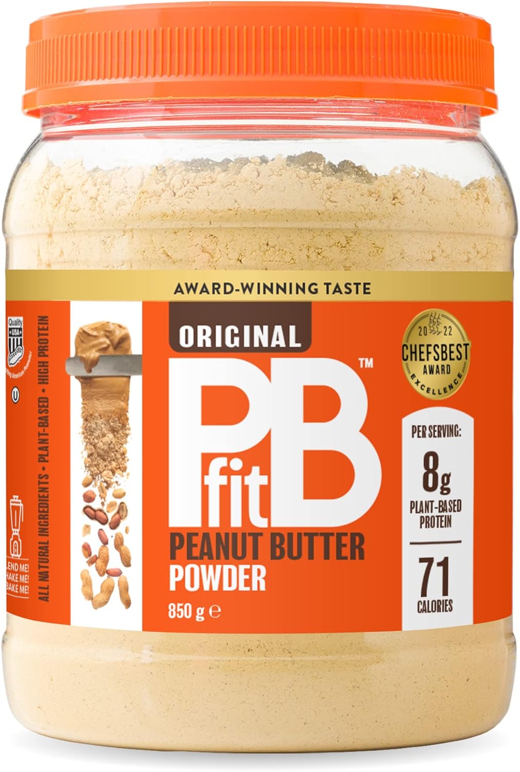 PBfit Peanut Butter Powder - Gluten Free, High Protein, 87% Less Fat, Natural Nut Butter Spread - Powdered Peanut Butter from Real Roasted Pressed Peanuts - 850g