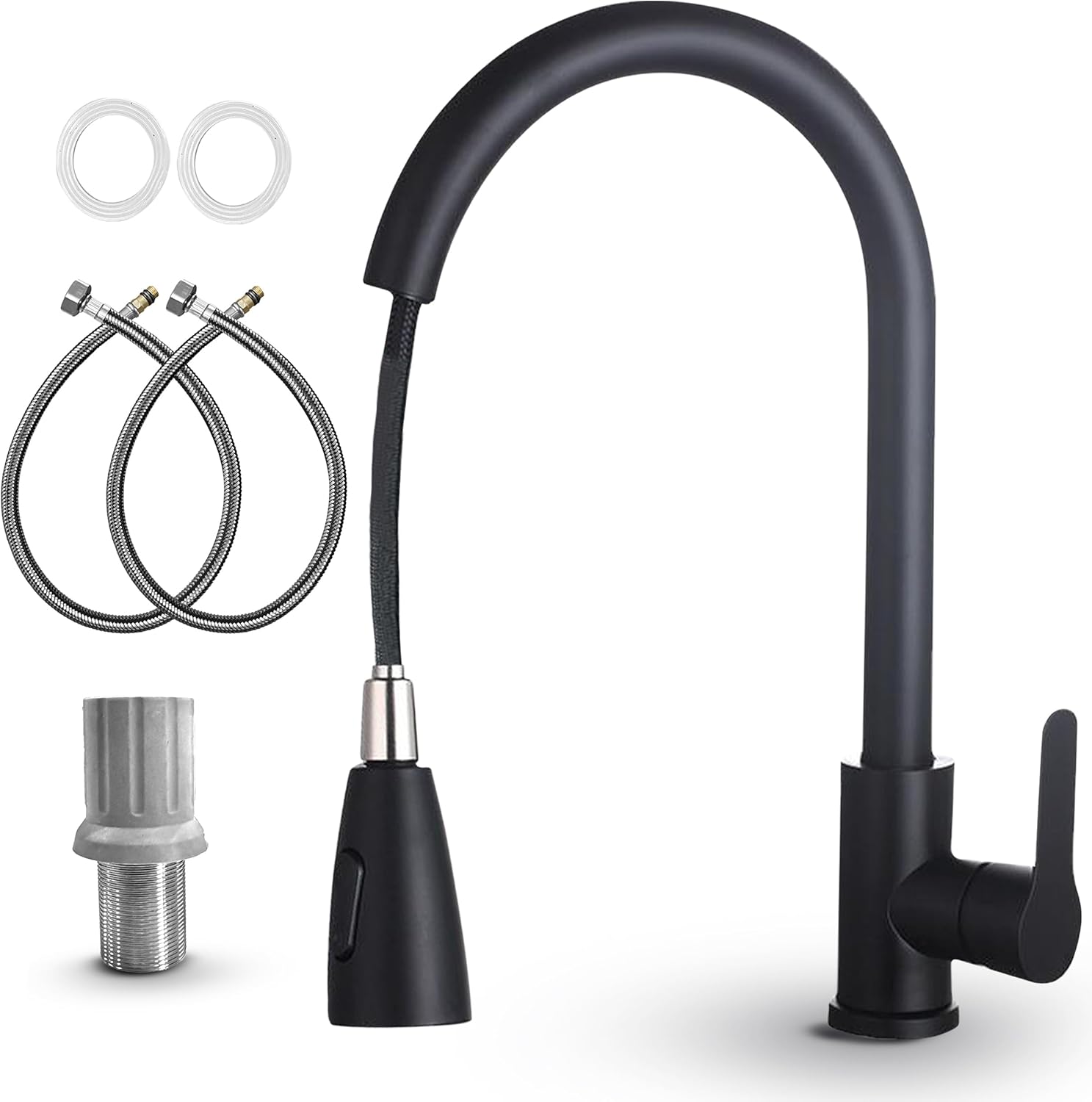 MSC Pull Out Kitchen Mixer Tap – 360° Swivel Kitchen Sink Taps with 2 Spray Modes, Stainless Steel Sink Tap for Easy Cleaning, Modern Matte Black Finish