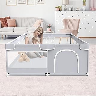Baby Playpen, 50x50 Inch Baby Playard for Babies and Toddlers, Baby Fence Play Pens for Indoor & Outdoor, Sturdy Safety Play Yard with Soft Breathable Mesh, Anti-Fall, Grey