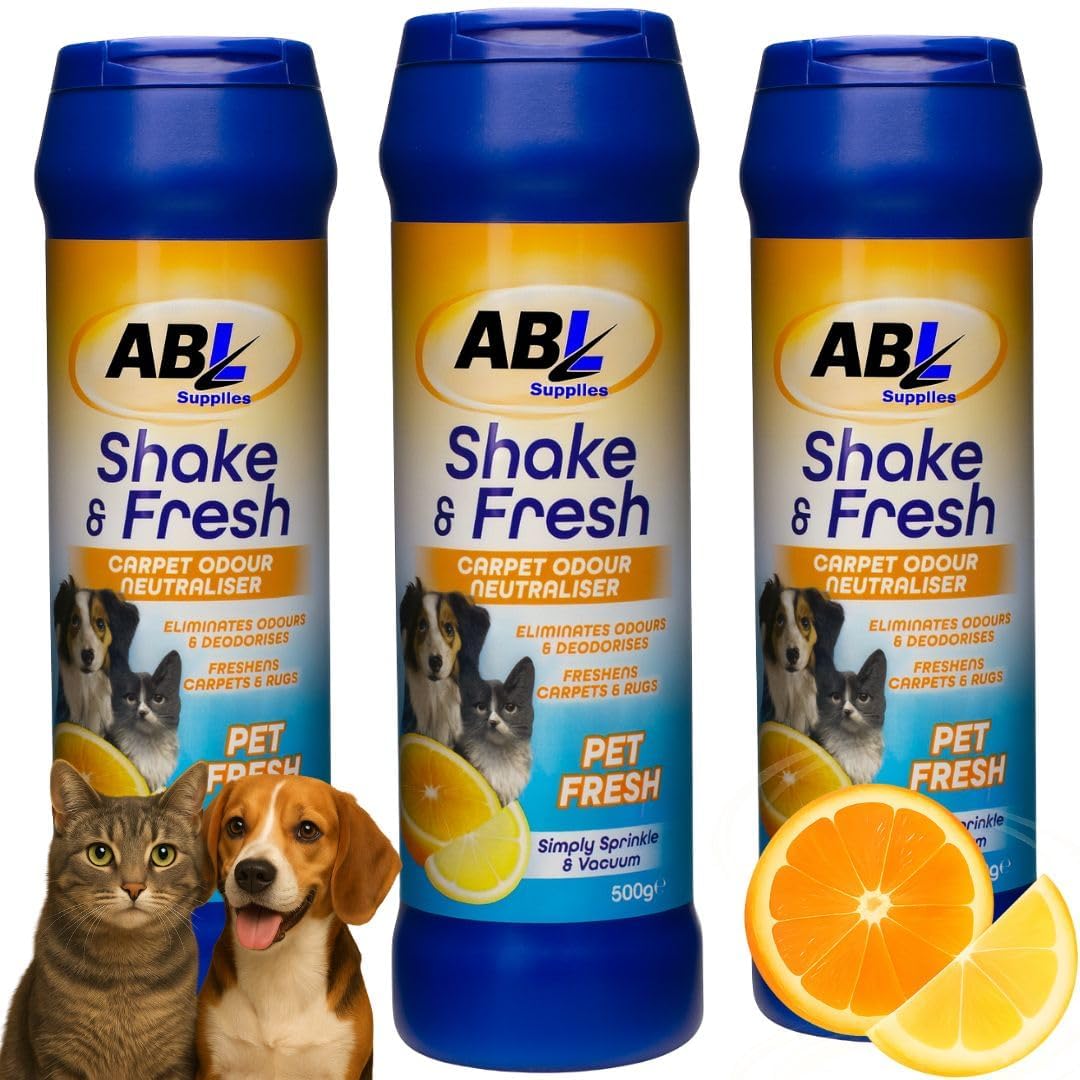 Shake & Fresh Carpet Odour Neutraliser Pet Fresh 3 x 500g – Carpet Cleaner Powder, Pet Carpet Freshener, Dog & Cat Odour Eliminator, Carpet Deodoriser & Freshener for Home, Rugs, Upholstery & Floors