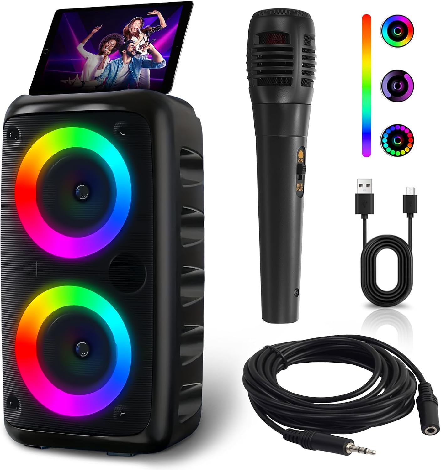 Karaoke Machine, Portable Bluetooth Speaker with 1 Wireless Karaoke Microphones, Portable karaoke machine for adults Rechargeable Powered PA System with TF Card/AUX in/USB/TWS for Home Party