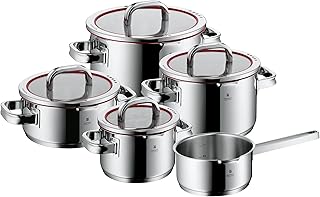 WMF Function 4 5-Piece Induction Saucepan Set, Glass Lid with 4 Pouring Functions, Polished Cromargan Stainless Steel, Induction Pots Set, Inner Scale