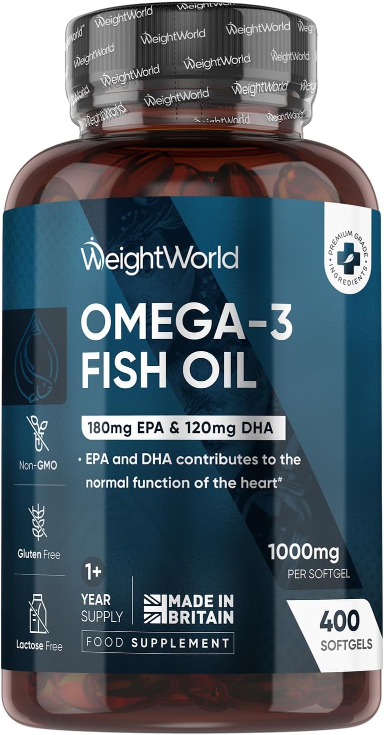 Omega 3 Fish Oil | 400 Softgels (1+ Year Supply) | 1 Softgel a Day | EPA & DHA | Alternative to Cod Liver Oil Capsules | 1000mg Omega 3 Fatty Acids Supplement