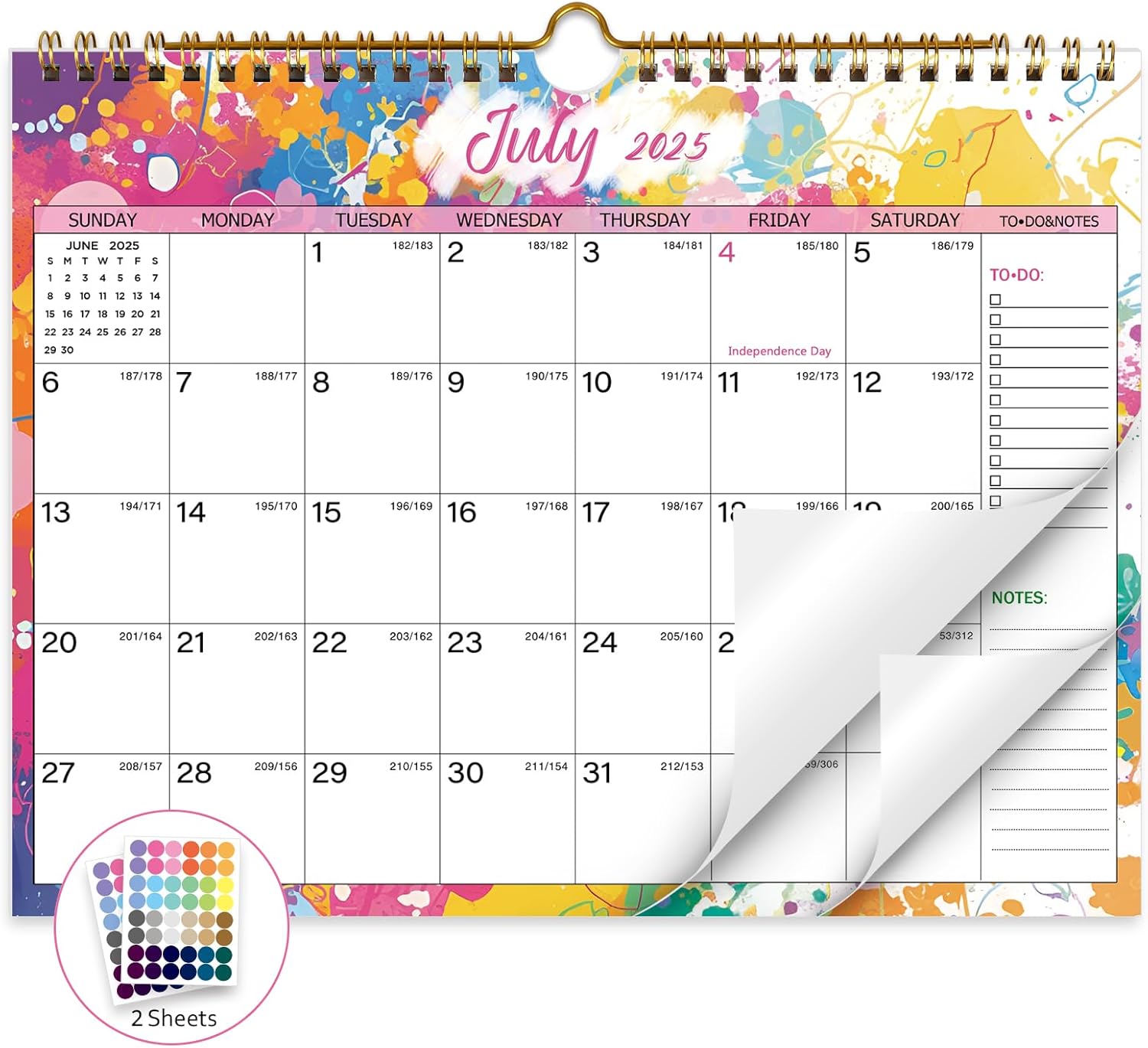 Calendar 2025-2026, 18 Months Wall Calendar July 2025 to Dec 2026 Calendar with Julian Dates, 11" X 8.5" (Colorful)