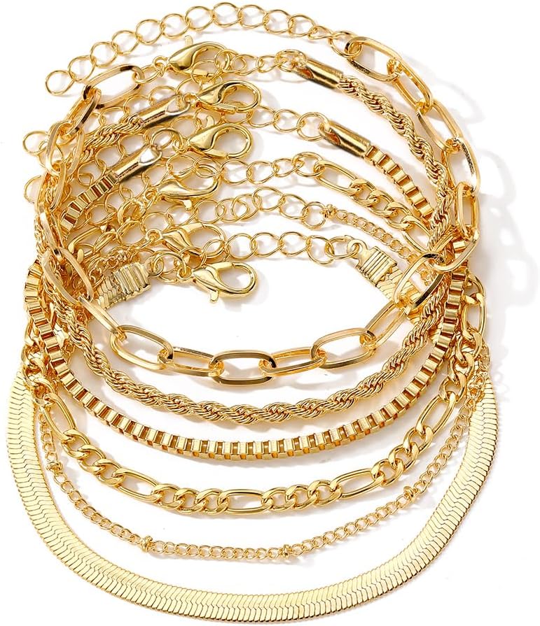 KISS WIFE Gold Bracelets for Women, Thin Dainty Stackable Bracelet Pack, Simple Trendy Adjustable Bracelets Set, Fashion Accessories Jewelry Gifts for Women