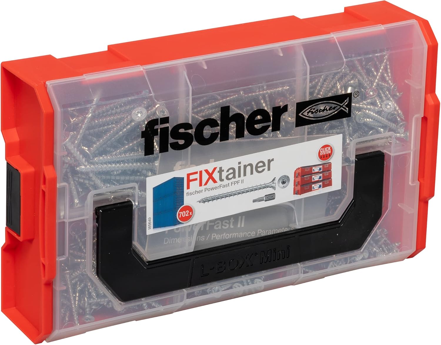 fischer FixTainer PowerFast II Chipboard Screw, Presorted Assortment Box with 700 Screws and 2 Bits, Countersunk Head, Full Thread and TX Drive, Universal Fixing Kit