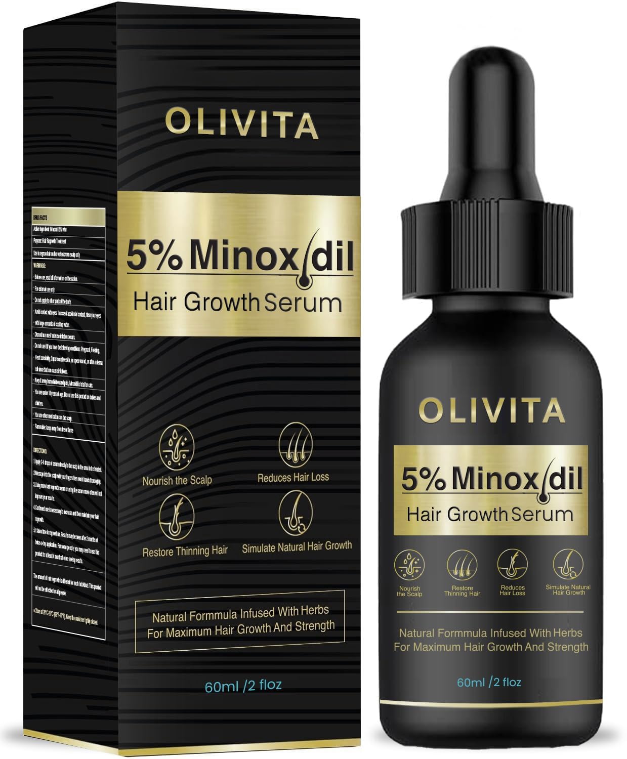 5% Minoxidil Hair Growth for Men and Women: Biotin Hair Growth Serum for Beard & Hair Loss, Thinning, and Faster Regrowth Treatment - 60ML