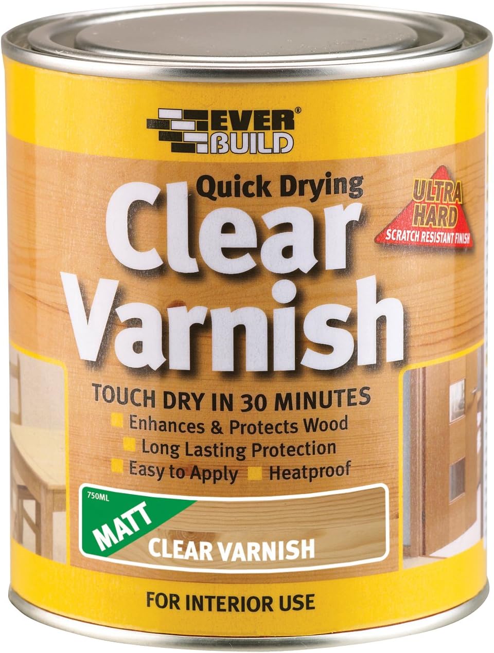 Everbuild – Quick Drying Clear Varnish – Indoor Use – Ideal For Interior Wood – Scratch-Resistant – Matt Finish – 250ml