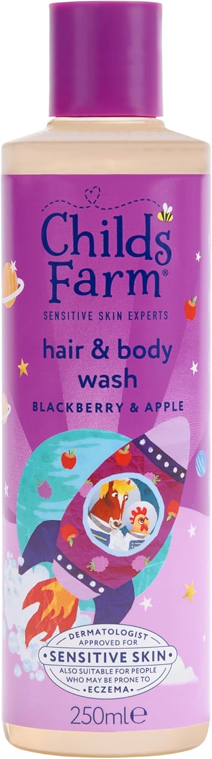 Childs Farm Kids Hair & Body Wash, Blackberry & Apple | Tear-free, Gently Cleanses | Suitable for Dry, Sensitive Skin, 250ml