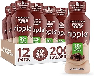Ripple Vegan Protein Shake | Chocolate | 20g Nutritious Plant Based Pea Protein | Shelf Stable | No GMOs, Soy, Nut, Gluten, Lactose | 12 Oz, 12 Pack