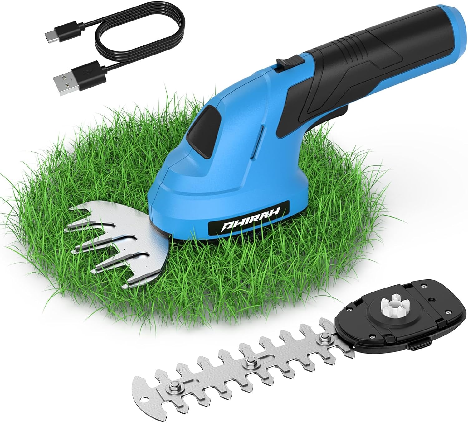 7.2V Cordless Hedge Trimmer & Grass Shear, 2-in-1 Lightweight Handheld Shrub Trimmer with 2000mAh Battery and USB Cable, Electric Grass Shears for Small Bushes, Lawn Edging & Garden Maintenance