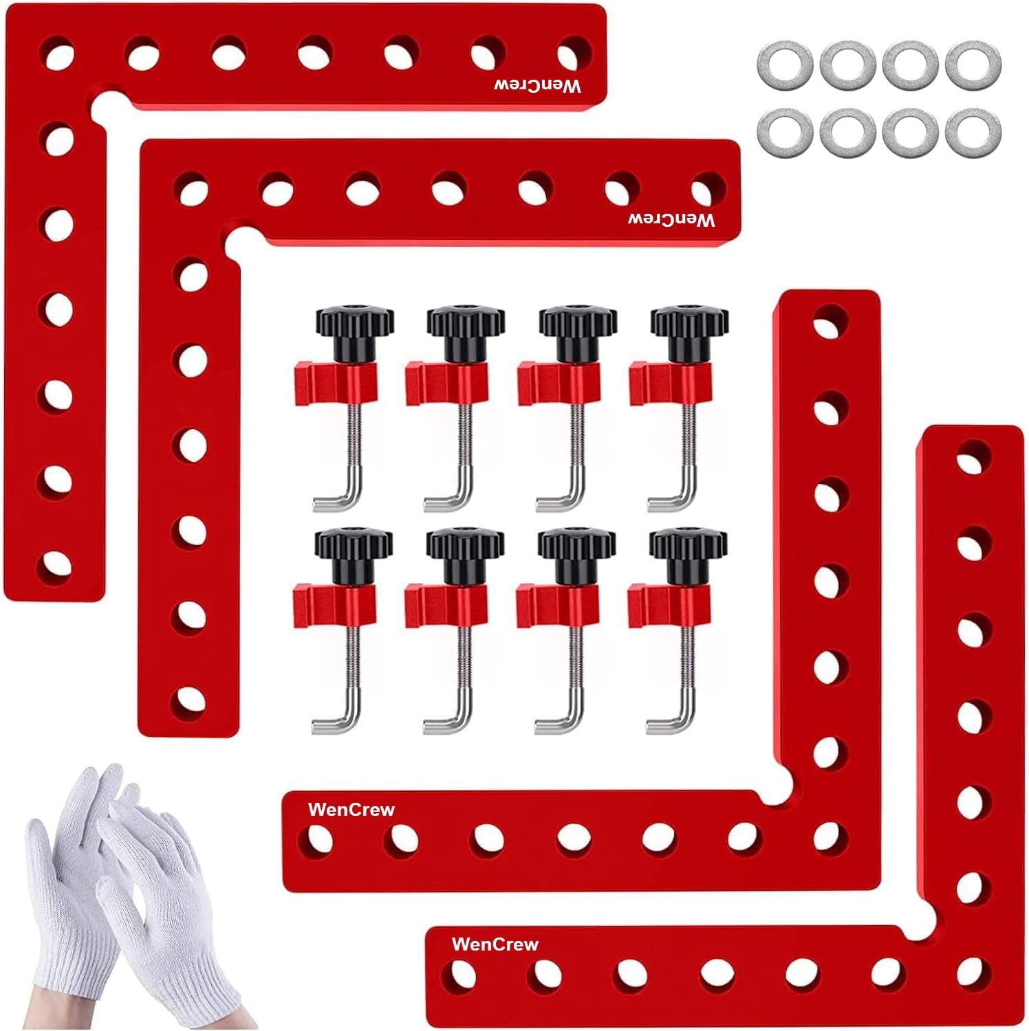 Corner Clamps for Woodworking, WenCrew 4 Pack 5.5" Aluminum Right Angle Positioning Clamp, Precision Woodworking Tools for Cabinets, Drawers, Frames, and DIY Projects, Durable Corner Clamps