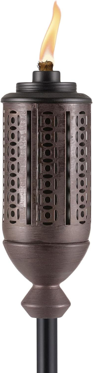 TIKI Cabos Metal Torch – 65-Inch Bronze Outdoor Torch for Patio, Garden, and Lawn, Includes Long-Lasting Wick and Snuffer, Weather-Resistant Decorative TIKI Torch for Backyard and Landscaping