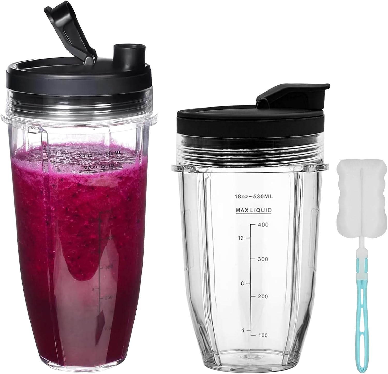 18oz 24oz Single-Serve Cup and Spout Lid Replacement Parts for Ninja Auto-iQ Blender BN750UK BN495UK TB301UK TB401UK BN800UK CB100UK CB350UK, Ninja Nutri Cup with Flip Top Lids, 2 Replacement Cups