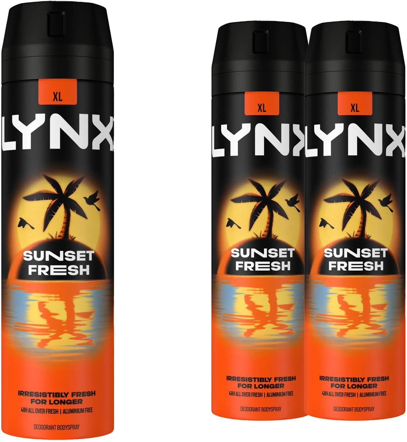 Lynx XL Sunset Fresh Deodorant for Men Multipack With Mango and Mandarin Scent Long Lasting Fragrance with 48 Hours All over Freshness Aluminium Free Body Spray 200 ml, 3 Pack
