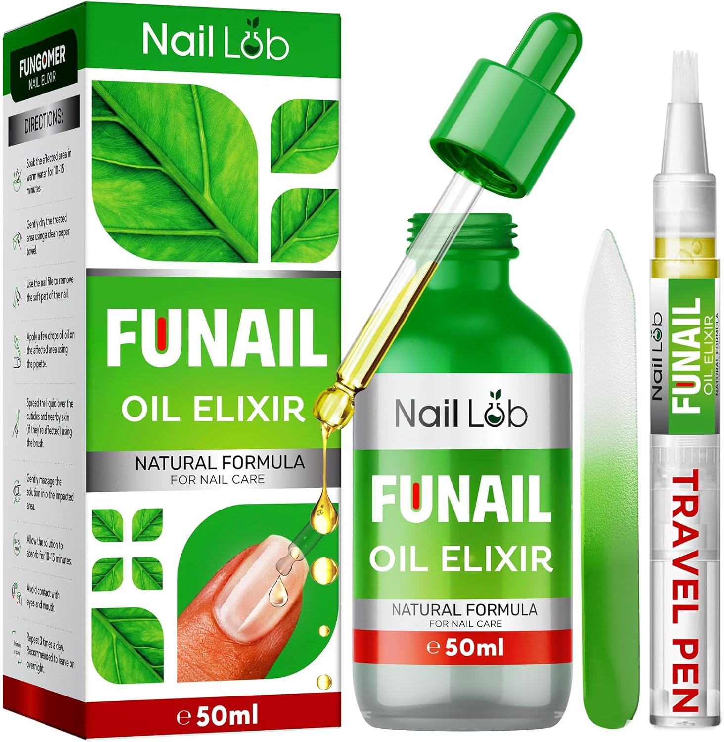 NAIL LAB Premium Fu Nail Elixir for Toenails Extra Strong - 50ml - Contains Tea Tree Oil, Nail Repair for Fingernails - Free 3ml Fu Nail Pen + Nail File