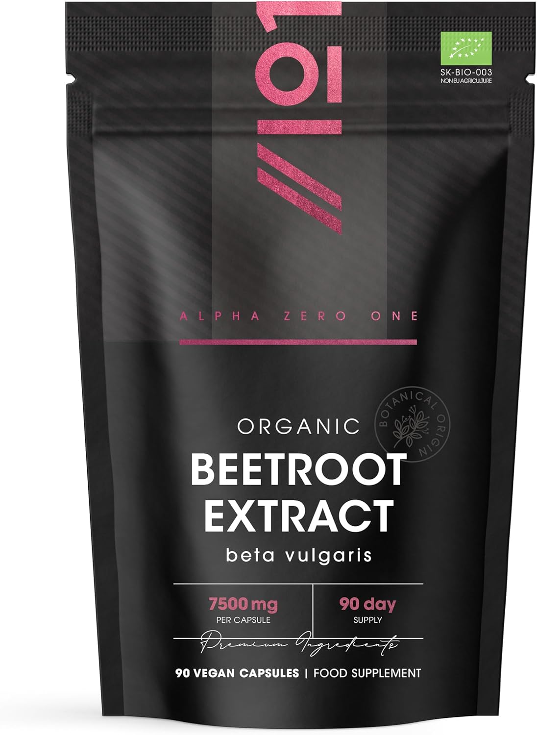 Organic Beetroot Extract Capsules 7500mg - High Strength Beetroot Supplement - 90 Vegan Capsules (3 Months Supply) Resealable and Recyclable Pouch by Alpha01