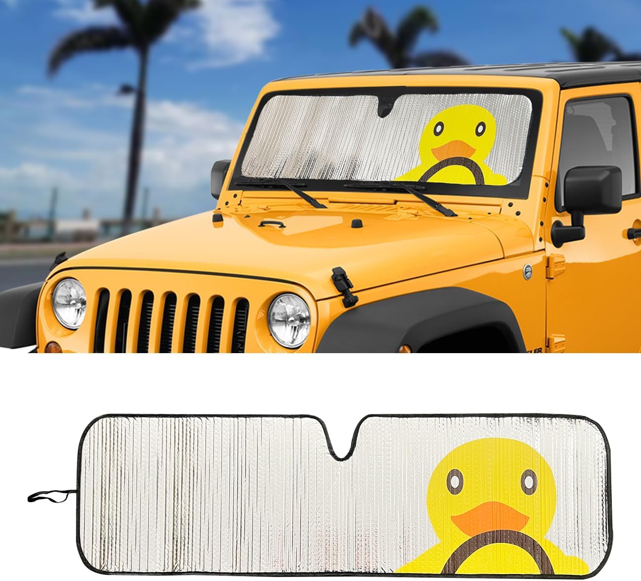 Windshield Sun Shade for Jeep Wrangler JK JKU JL JLU1997-2024,Window Sun Visor for UV Rays & Heat Protection,Duck Windshield Sunshade