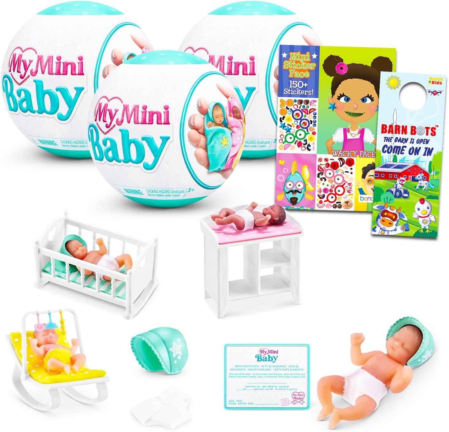 Zuru My Mini Baby Mystery Toy Set - Bundle With 3 Series 1 Mystery Balls, Stickers | Blind Balls for Kids, Girls