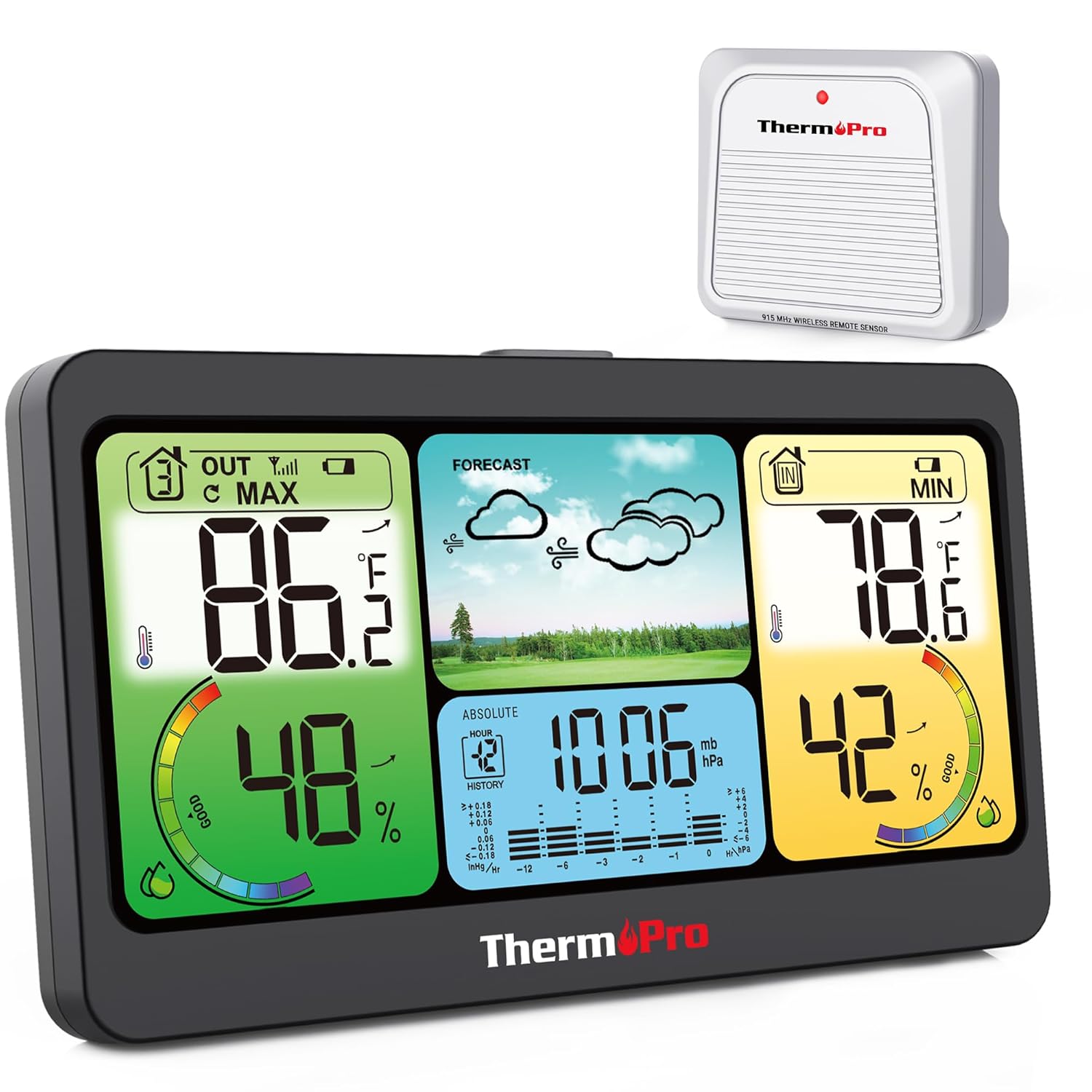 ThermoPro TP280 1000FT Home Weather Stations Wireless Indoor Outdoor Thermometer, Indoor Outdoor Weather Stations with Accurate Sensor, Inside Outside Weather Thermometer Barometer with Forecast