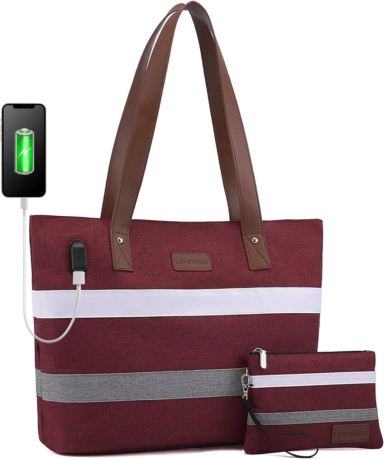 LOVEVOOK Laptop Shoulder Work Tote Bag for Women,Lightweight Casual School Bag Fits 15.6 In Laptop Handbag Purse 2pc/set